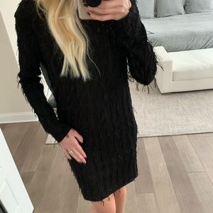 Zara Little Black Dress Long-Sleeve With Fringe